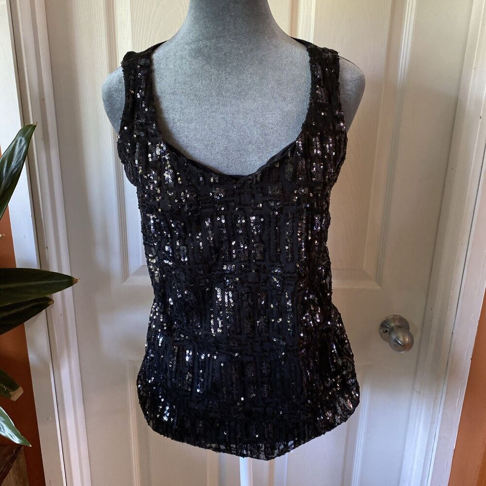 Worthington Blouse Women’s Size Small Black Sequins Scoop Neck Sleeveless NWT